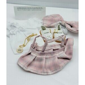 CALEMBOU Doll Outfit JK Uniform Pink Plaid Skirt Blouse Shoes Necklace Hair Bow